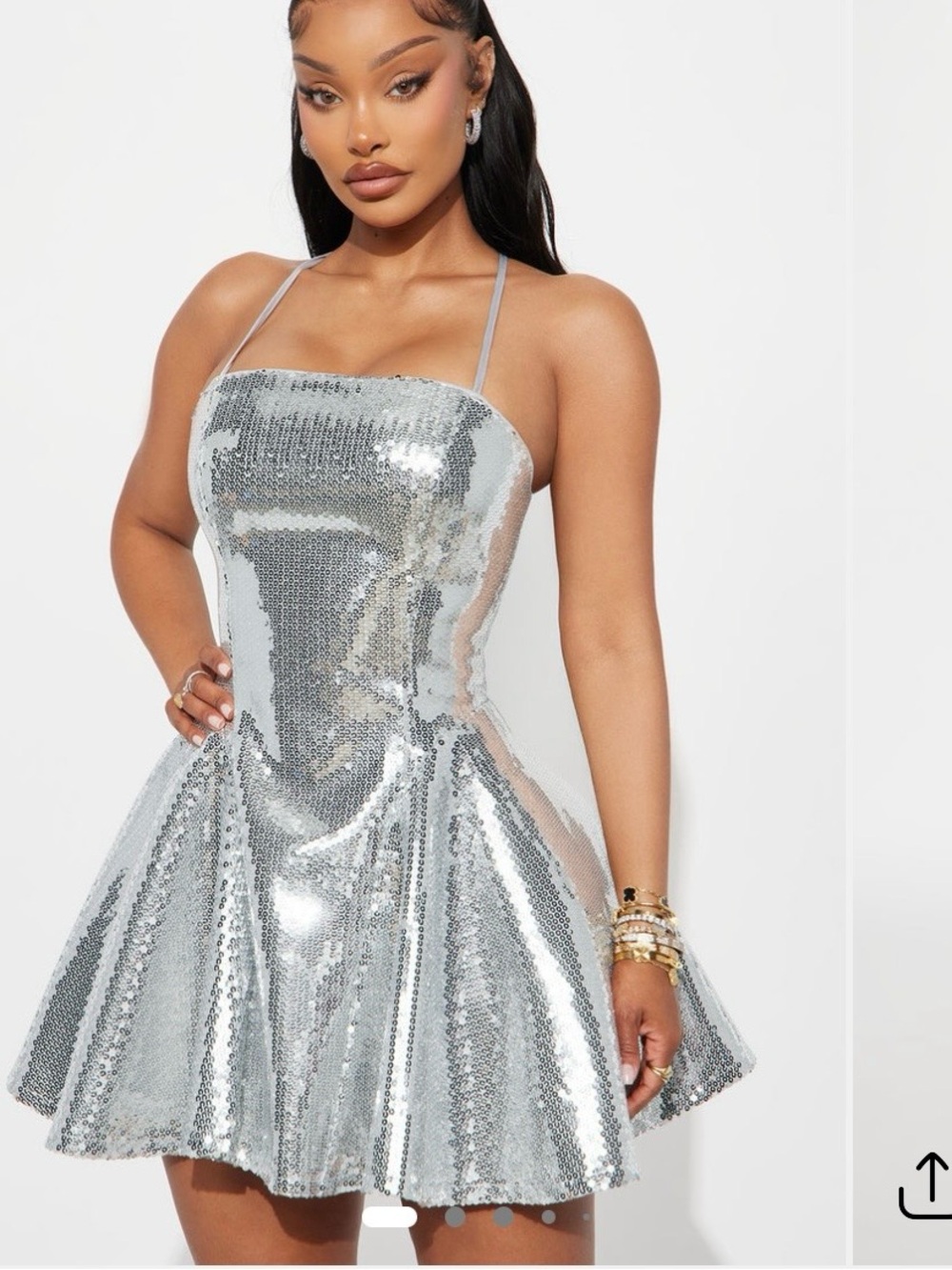 Fashion Nova Silver Sequin Halter Mini Dress